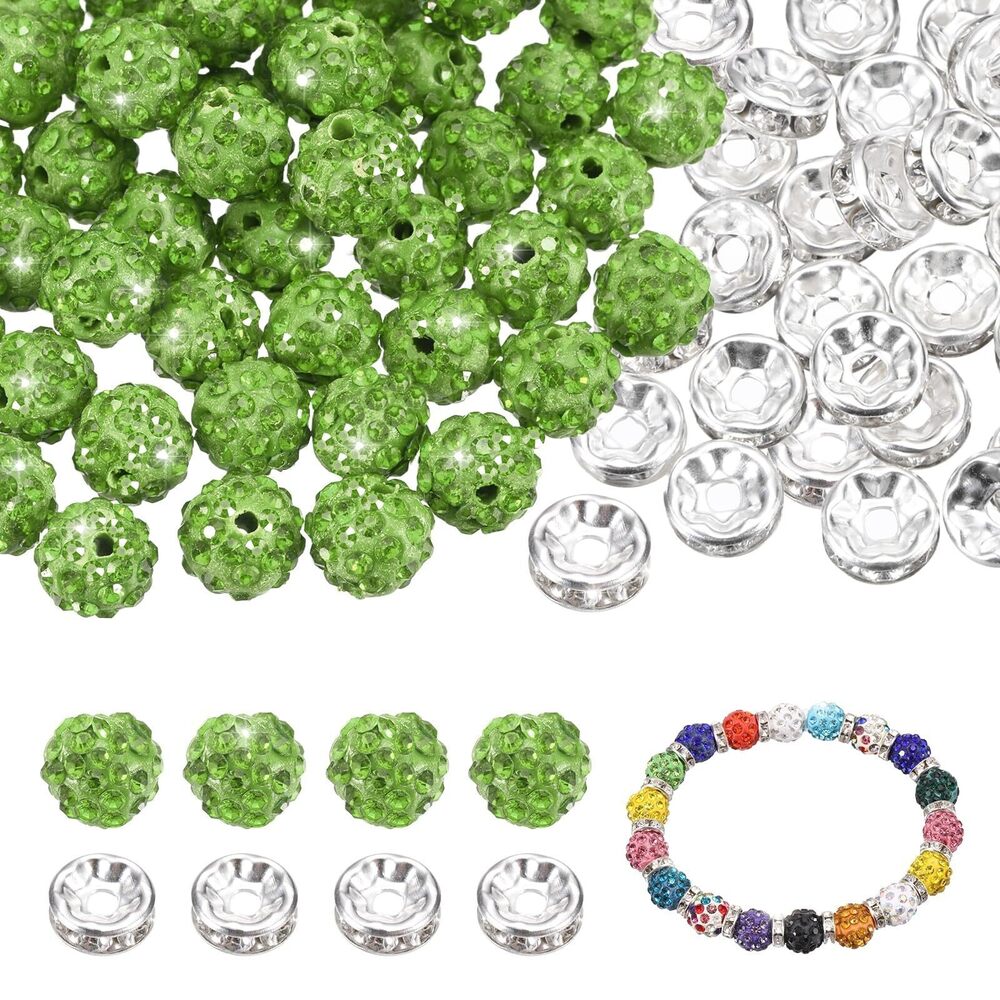 5301 200 Pcs 10mm Rhinestone & Spacer Beads for Jewelry Making, Sparkle